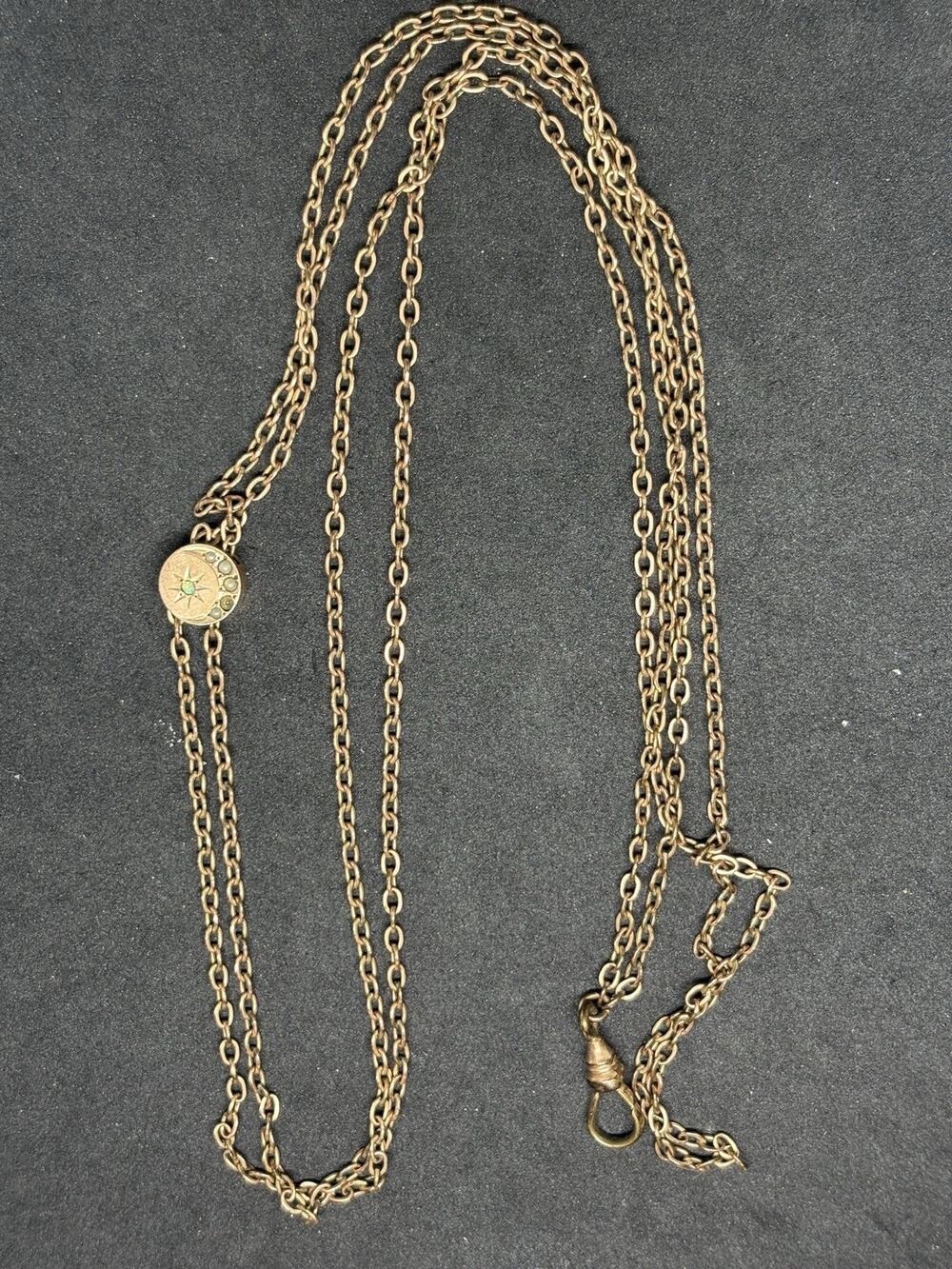 Vtg Victorian Gold Filled D&C Slide Charm Opal Pearl Pocket Watch Fob Chain 48”